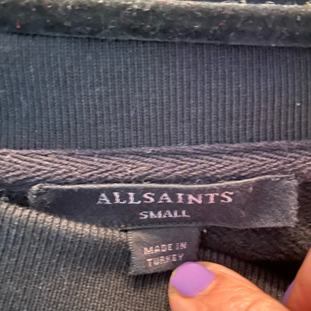 Ladies ALLSAINTS S 
Black cropped Sweatshirt Ruffle
Silver metal grommets detail - Picture 6 of 8
